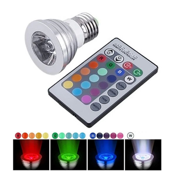 Lâmpadas LED RGB 16 Mudança de Cor 3W Holofotes Lâmpada E27 GU10 E14 MR16 GU5.3 com Controle Remoto 85-265V 12V LL