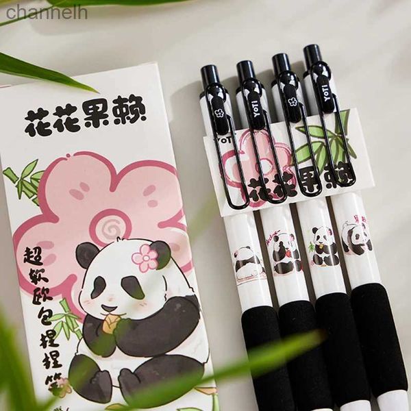 Penne gel Penne inchiostro gel 4 pezzi Cute Panda Penne nere Set 0,5 mm Punta fine Tutto inchiostro nero Materiale scolastico per ufficio YQ231201