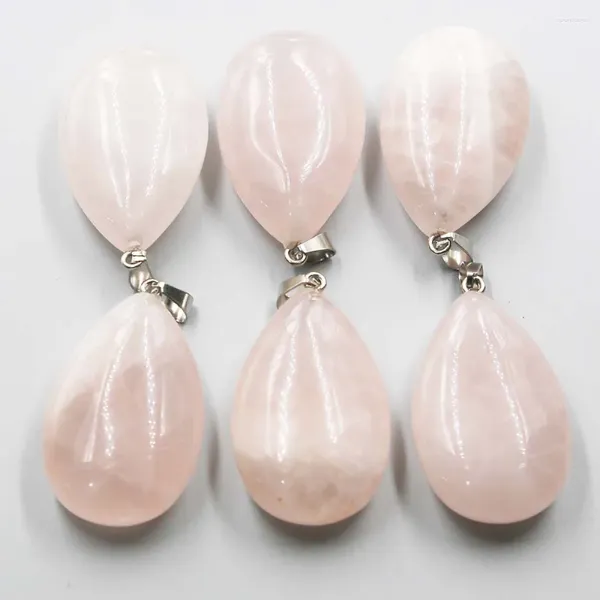 Colares de pingente de pedra natural rosa quartzo gota colar reiki charme moda camisola corrente acessórios jóias atacado 6 pçs
