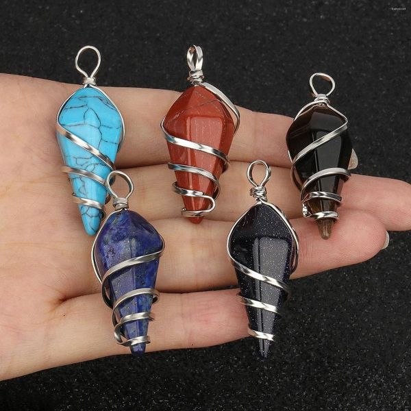 Anhänger Halsketten 1 stücke Natürliche Stein Charms Halskette Spirale Kegel Form Kristall Quarz Anhänger Perlen Für Schmuck Machen DIY Zubehör