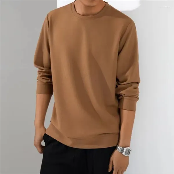 Мужские футболки DIHOPE, осенне-зимняя вафельная рубашка в стиле Харадзюку, мужские повседневные футболки большого размера, мужские модные футболки с длинными рукавами и круглым вырезом
