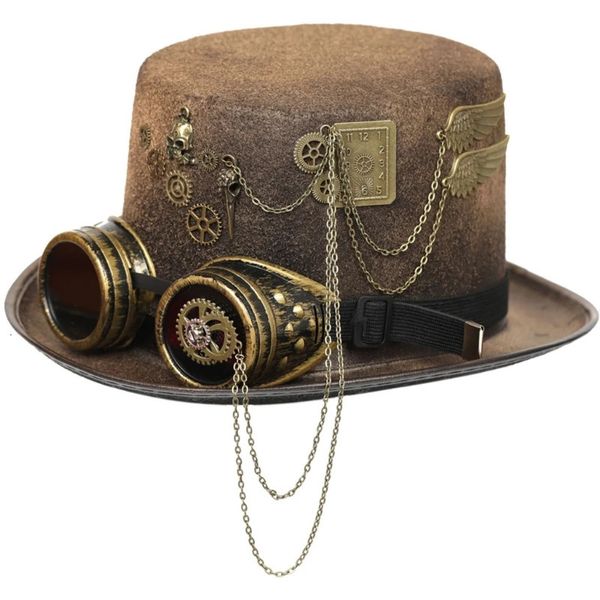 Geniş Memlu Şapkalar Kova Şapkaları Steampunk Erkek Şapka Gözlük Gay Top Şapka Caz Şapkası Gotik Steampunk Top Hat Slip olmayan şapka karnavalı gece kulübü 231130