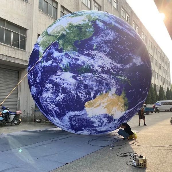 Grande bola de terra inflável, lua, planetas, globo, balão de terra com luz led e soprador para decoração de publicidade de festa de palco