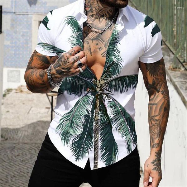 Camisas casuais masculinas oversized praia coqueiro 3d impresso havaiano 5xl manga curta designer roupas moda marca tops blusa