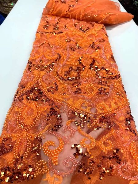 Ferramentas de artesanato Luxuoso Nigeriano Handmade Beads Tecido de Renda 2023 Lantejoulas de Alta Qualidade Frisado Bordado Africano Francês para Vestido 231130