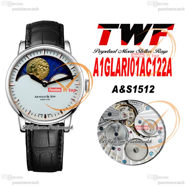 ArnoldSon HM Perpetual Moon Stellar Rays AS1512 Механические мужские часы с ручным заводом Стальной серебряный циферблат A1GLARI01AC122A Черная кожа Британский бренд Super Edition Puretime B2