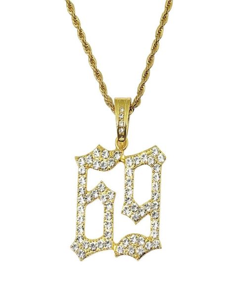 Hip hop número 69 diamantes pingente colares para homens liga de prata dourada strass luxo 6ix9ine colar corrente cubana moda je5067530