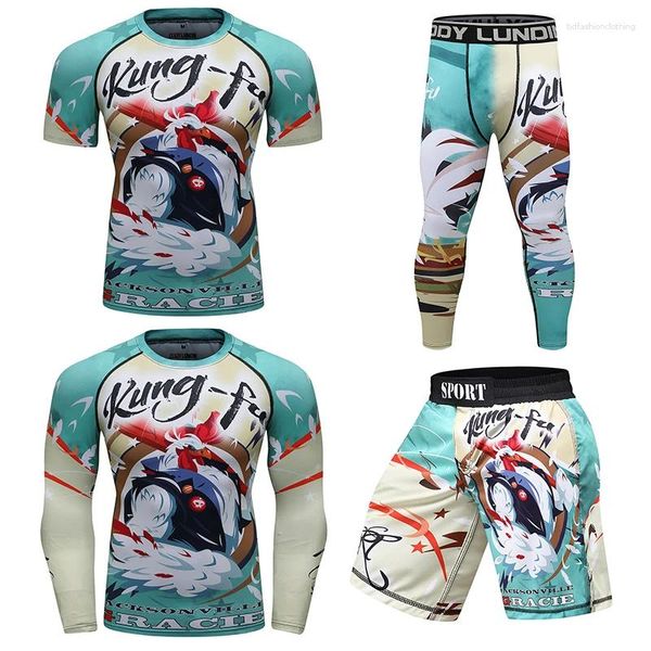 Erkeklerin izleri Cody Lundin Sports Suits Sublimasyon Baskı Kas Eğitimi T-Shirt Muay Thai Şort BJJ Sıkıştırma Giysileri