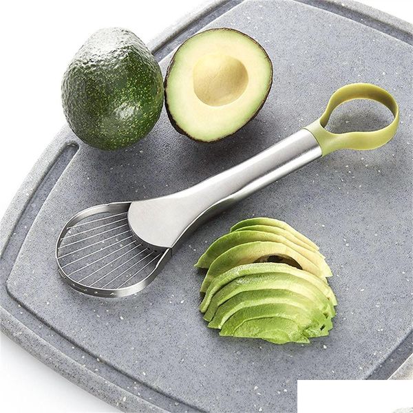 Ferramentas vegetais de frutas 2-em-1 cortador de abacate shea corer manteiga descascador cortador pp separador faca de plástico acessório de cozinha entrega direta ot8vq