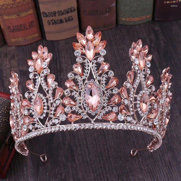 Saç klipleri barok gül altın renk kristal gelin tiaras taçlar büyük rhinestone diadem peçe tiara gelin kafa bantları düğün aksesuarları