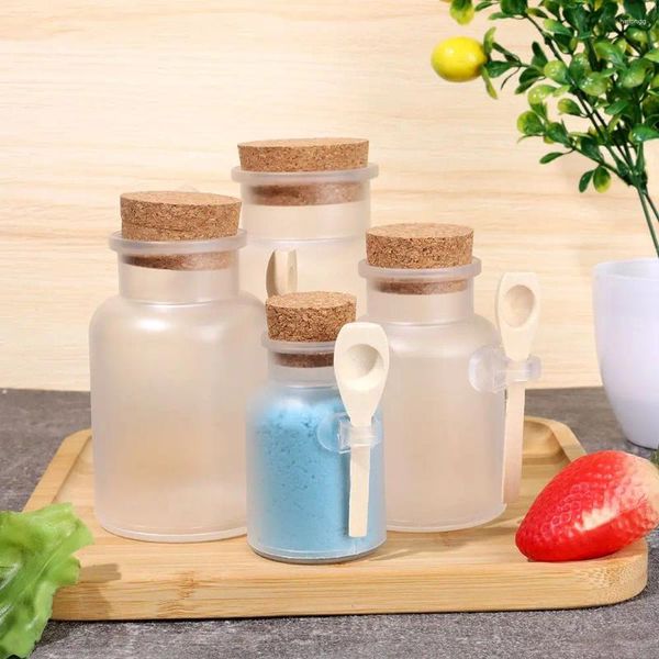 Vorratsflaschen, nachfüllbar, mattiertes Siegelglas mit Holzlöffel, Badesalzflasche, weicher Korkstopfen, leere Reisebehälter, 100–500 g