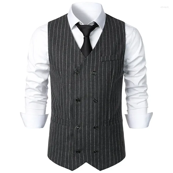 Coletes masculinos # 4858 preto cinza marrom divisão conjunta colete vertical listrado blazer duplo breasted colete fino vintage sem mangas