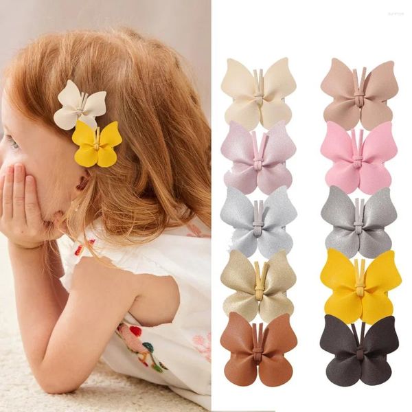 Accessori per capelli 2 clip a farfalla in pelle PU per bambini, ragazze carine, forcine per la scuola, copricapo