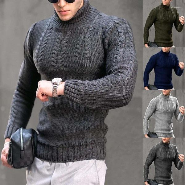 Herrenpullover Herbst Winter Schwarzer Pullover Stehkragen Langärmeliges Strickhemd Warmer Pullover Blaue Strickwaren