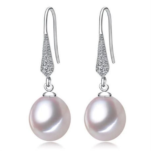 Orecchini pendenti con perle d'acqua dolce naturali al 100% bianco rosa viola 8-9mm Orecchini in argento 925 con zirconi per le donne325H