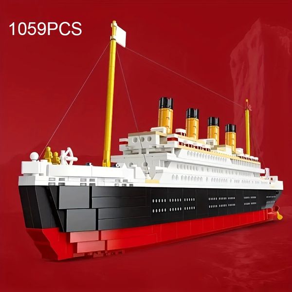 Forniture di giocattoli di Natale 1059 pezzi Titanic Ship Building Blocks Giocattolo Film classico Nave da crociera Assemblare modello di mattoni Decorazione del desktop Regali di Natale per bambini 231129