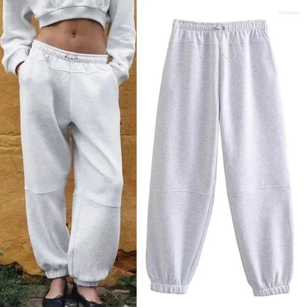 Frauen Hosen 2023 Lose Jogger Für Frau Herbst Hohe Aufstieg Elastische Taille Jogginghose Taschen Gefesselte Säume Hosen Dame 2 stück Sets