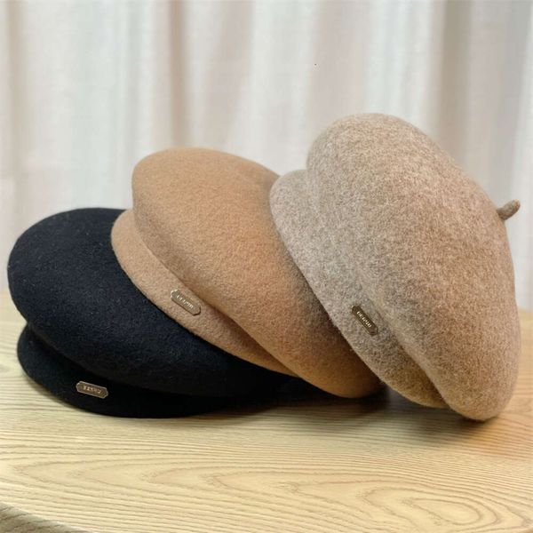 Boina de lã infantil outono inverno versão coreana elegante e versátil chapéu de pintor artístico, rosto britânico revelando pequeno chapéu de abóbora