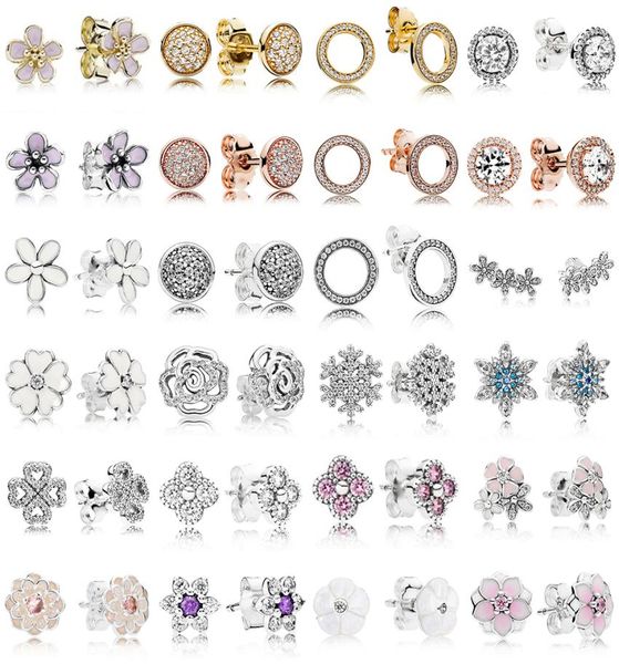 2019 novo 100% 925 brincos de prata esterlina tipo flor oco orelha studs charme contas caber original diy dangler atacado fábrica 9415170