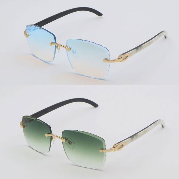 Lente de diamante lente sem aro masculino óculos de sol feminino designer grande quadrado quadrado em preto e branco búfalo chifre de óculos de óculos para c decoração gafas de sol size 58