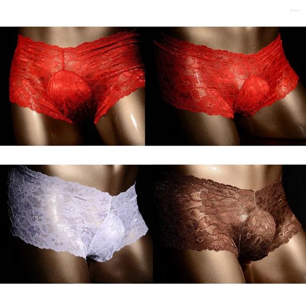 Underpants 2023 homens sexy laço floral lingerie sissy crossdress porno calcinha semi transparente biquíni g-string briefs gay roupa interior exótica