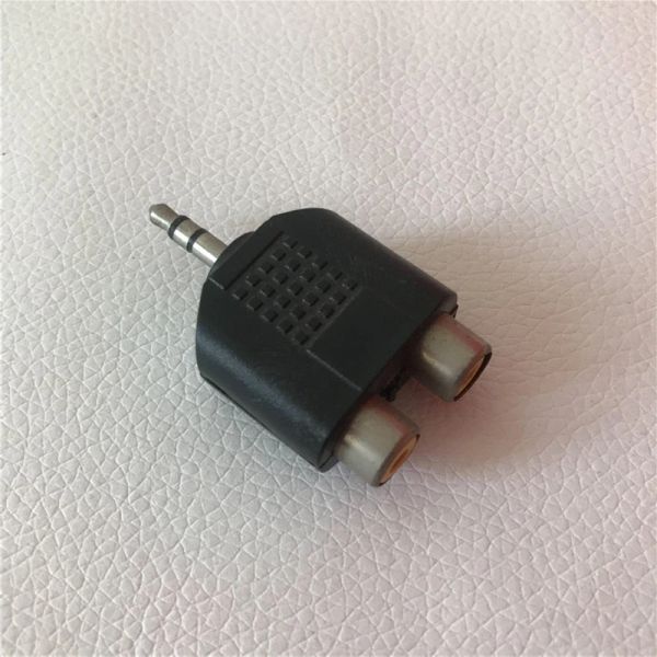 DC 3,5 mm macho para adaptador duplo RCA fêmea conversor jack plugue de áudio para alto-falante de TV preto