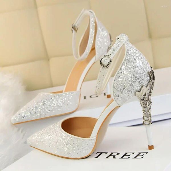 Sapatos de vestido Sexy Mulheres Bombas Festa de Casamento Calçado Alto Salto Bling Glitter Luxo Stiletto