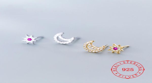 interi gioielli messicani dal design unico in argento sterling 925 con luna e stella micro pavimentano orecchini a bottone CZ per le donne di alta qualità 8160835