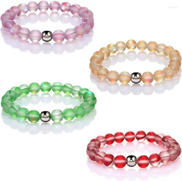 Strand WG 1pc 8MM Mystic Sirena Perline di vetro Bracciale elasticizzato Perline Shimmer Incandescente Aura Braccialetti con ciondoli per coppie per le donne