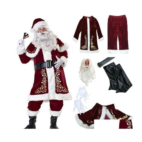 Altro Abbigliamento Decorazioni natalizie 9 pezzi Veet Deluxe Babbo Natale Babbo Natale Costume Cosplay Costume Adt Fancy Dress Fl Set Set Drop Deliv Dhpfb