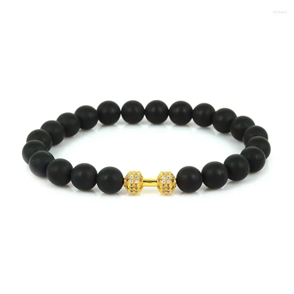 Strand Uomo Accessori Bracciali Braccialetti Perline Gioielli Intarsio Zircone Manubrio Fascino Bracciale in pietra onice nero opaco naturale Pulsera