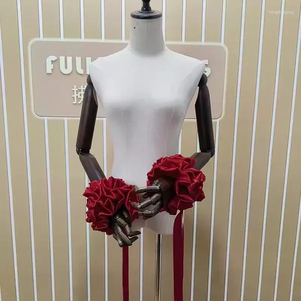 Palco desgaste valsa moderna dança roupas braço acessórios salão de baile imitação flor de seda punhos streamers vestido mão flutua