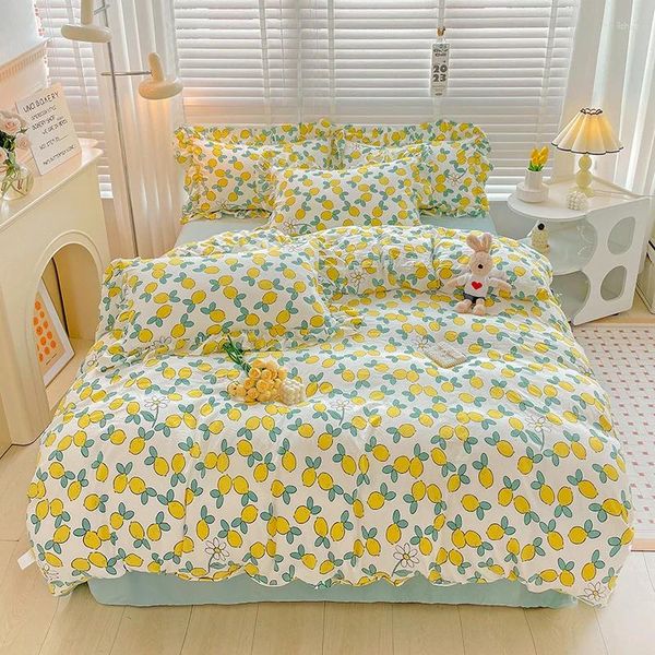 Conjuntos de cama Frutas Quilt Cover Fronha Cama Folhas Planas Meninas Duvet Twin Full Single King Bedclothes