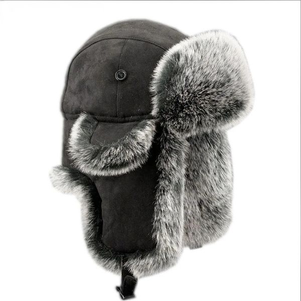 Cappelli da cacciatore Inverno Russo Uomo Donna Pelle intera Pelliccia di coniglio Rex naturale Lusso Vera pelle di pecora Berretto in pelle Cappello bomber unisex 231130