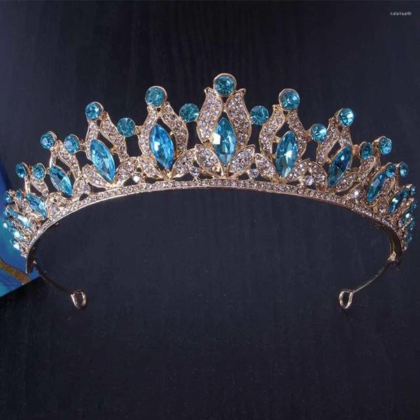 Haarspangen DIEZI Koreanische Elegante Himmelblau Rosa Kristall Tiara Krone Hochzeit Schmuck Braut Braut Strass Zubehör