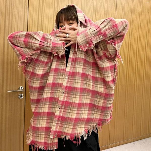 Männer Casual Hemden Liebhaber Vintage Harajuku Plaid Frauen Langarm Breasted Tops Koreanische Mode Adrette Lose Übergroßen Blusen