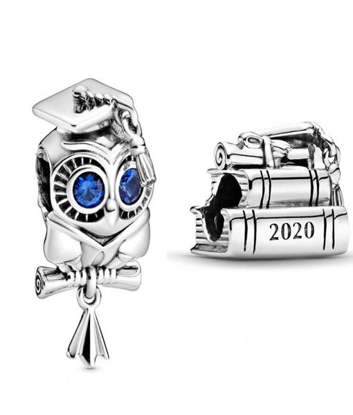 Neue weise Eule und 2020 Abschlussbücher Charms 925 Sterling Silber Charm für Perlen Armbänder Halskette DIY für Frauen Schmuck 798910C7713636