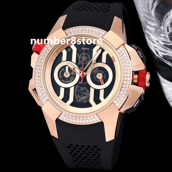 EPIC X Chrono Orologio da uomo in oro rosa con lunetta in diamanti VK Quarzo Oversize Orologi sportivi di lusso Orologio da polso svizzero Vetro zaffiro impermeabile