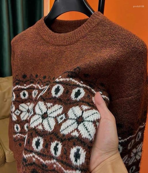 Männer Pullover Erweiterte Retro Ethnischen Stil Pullover Männer Rundhals 2023 Herbst Und Winter Mode Jacquard Casual Trend Gestrickte Pullover