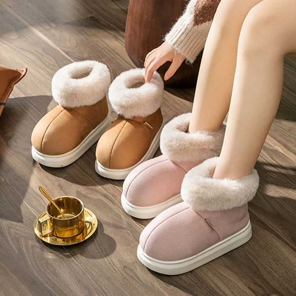 Inverno feminino botas de neve de pelúcia plataforma quente antiderrapante macio ao ar livre bota sapatos femininos moda bota peluda bonito dedo do pé redondo tornozelo botas