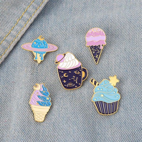 Bonito sorvete cone série broches liga dos desenhos animados esmalte planeta lapela pinos para unisex mochila sacos roupas crachá roupas accesso233t