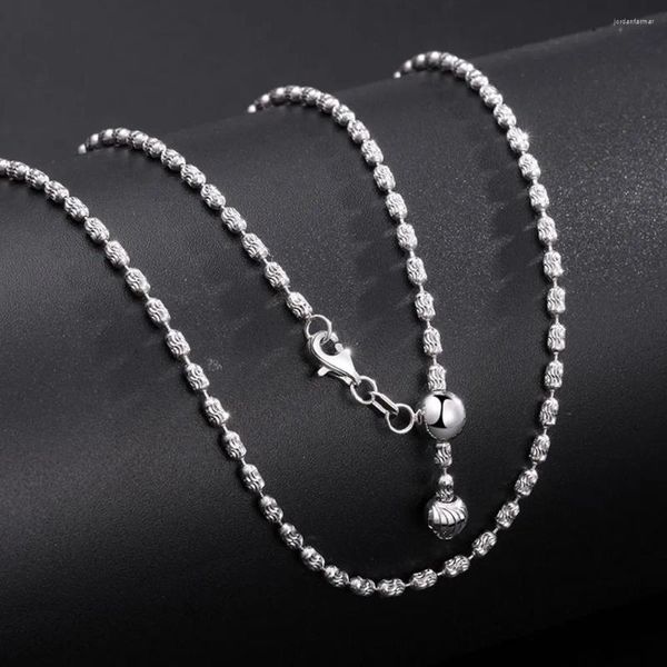 Anhänger Echtes reines Platin 950 Kette Damen Glück 1,5 mm geschnitzte Perlen Link verstellbare Halskette 7,3–7,6 g/45 cm