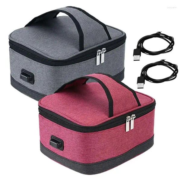 Yemek takımı yalıtılmış öğle yemeği çantası USB, açık okul pikniği için yüksek kapasiteli termal soğutucu torbalı taşınabilir saklama kutusu