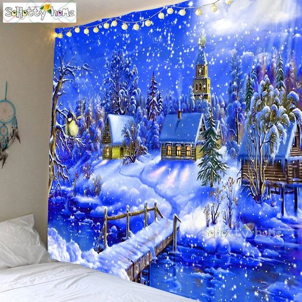 Tapices Tapiz Navidad Colgante de pared Cielo azul y nieve Colgante de pared Árbol Colgante de pared Precioso árbol de Navidad Chimenea Regalos 231201