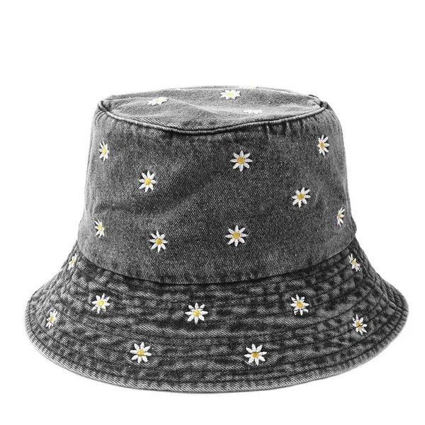 Cappelli a tesa larga Secchiello Primavera Denim Cartoon Fiore Ricamo Cappello Pescatore Viaggio all'aperto Cappellino da sole per ragazza e donna 158 231130