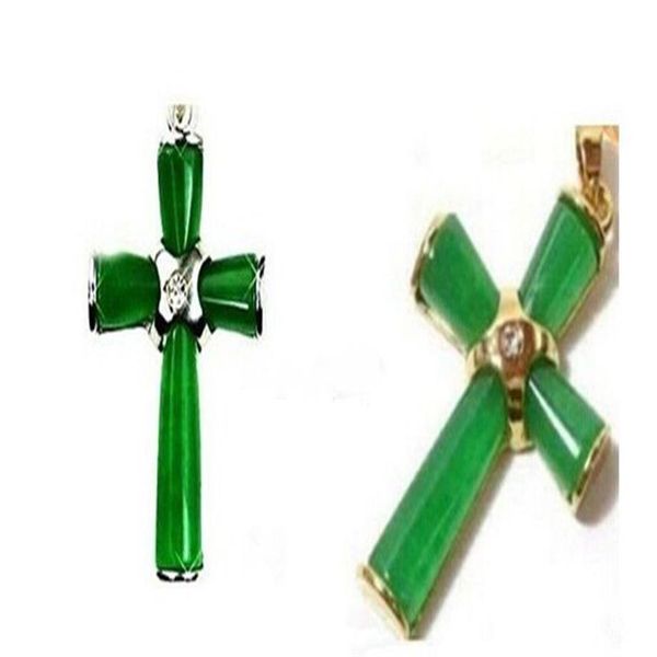 Lindo pingente de cruz de jade verde e colar Chain2617