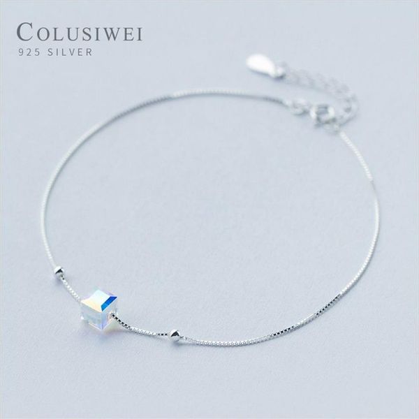 Colusiwei Fußkettchen aus echtem 925er Sterling-Kristallwürfel-Silber für Damen, Charm-Armband für Bein, Knöchel und Fuß, Accessoires, Fashion271s