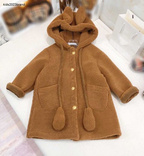 Novo designer de bebê casaco inverno quente design de pelúcia crianças jaqueta tamanho 110-170 orelha de coelho chapéu menina menino cáqui blusão nov25