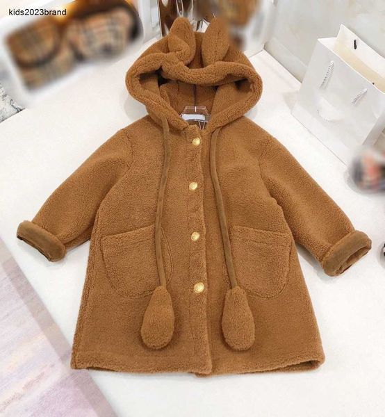 Nuovo cappotto firmato bambino invernale Giacca calda per bambini dal design in peluche Taglia 110-170 Cappello con orecchie di coniglio ragazza ragazzo giacca a vento kaki Nov25