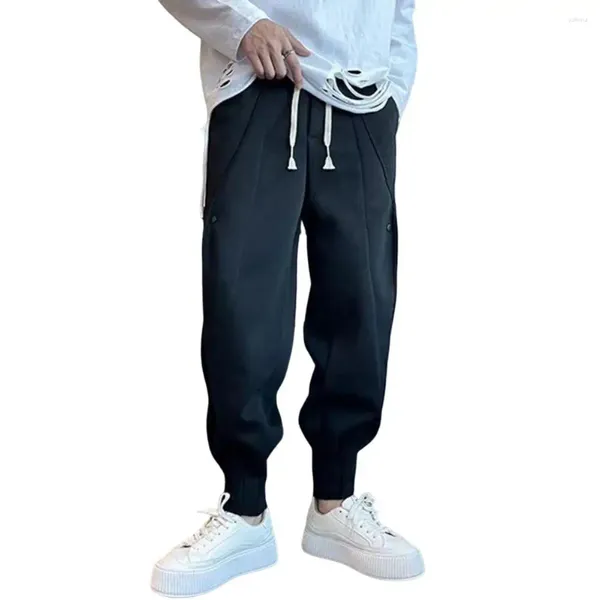 Erkek pantolon basit erkek eşofmanlar elastik bel düğmeleri nefes alabilen orta katlı ayak bileği bağlı pantolon